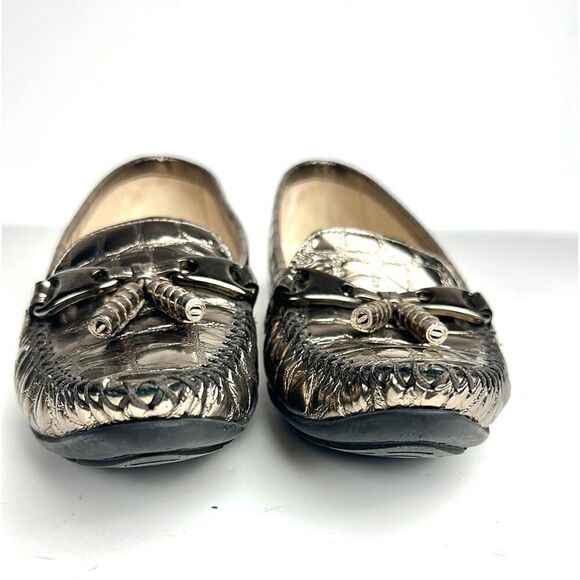 Stuart Weitzman Metallic Croc Embossed Topstitch Moccasin Loafer With Tassel 7,5 - Picture 9 of 16